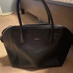 Furla Black leather satchel handbag purse